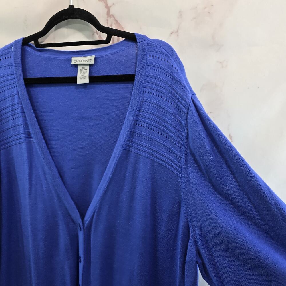 Catherines Cardigan Womens 3X 26 28 Blue Lightweight Sweater Cotton Ramie Bright - Picture 10 of 11